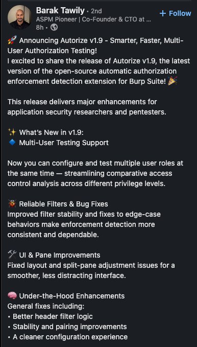 Autorize 1.9 lançado.Extensão muito conhecida e usada por usuários do Burp, agora recebe por padrão suporte para MultiUser