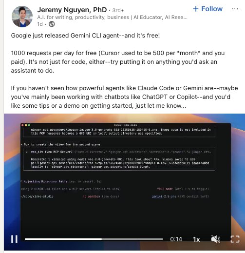 Vi ontem essa noticia sobre o gemini CLI (pra terminal) e acabei esquecendo de compartilhar aqui. Vou fazer esse teste logo mais. Essa batalha das IAs é sempre boa.