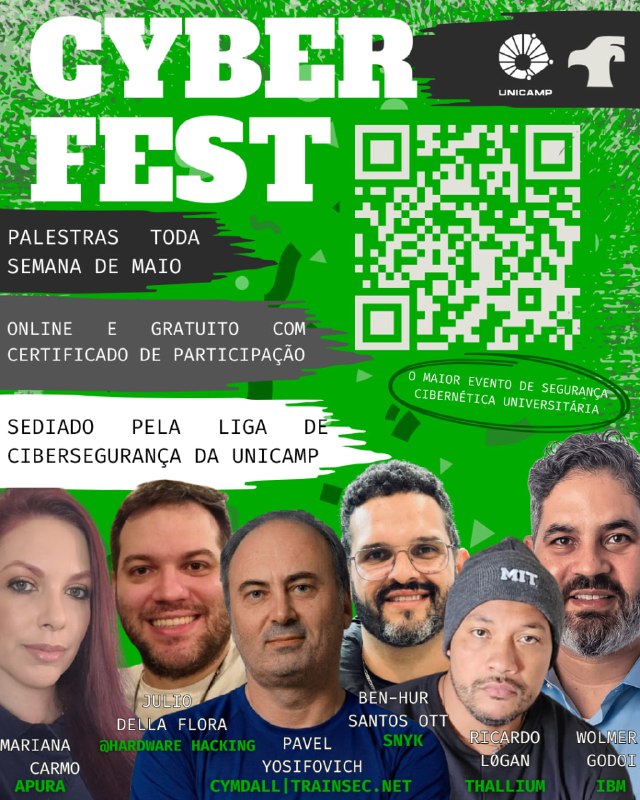 Você está preparado para desvendar o código fonte da cibersegurança? 🦅Nesse ano, trazemos referências em CTI, computação quântica, ecossistema Apple, AppSec, Hardware Hacking e ecossistema MicrosoftAs palestras acontecerão durante todas as semanas de maio, de forma online e gratuita. Não deixe para a última hora, pois as inscrições já estão abertas!