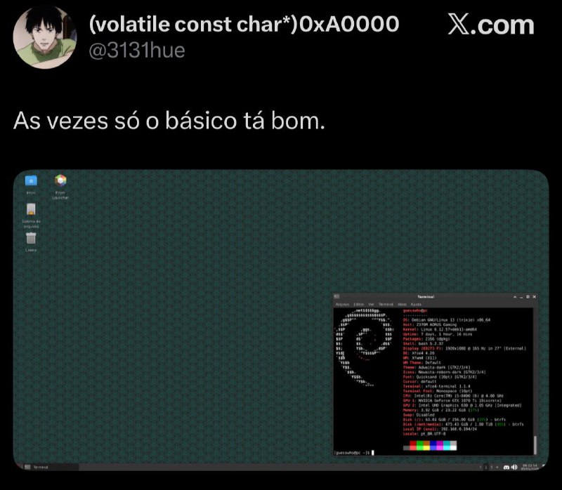 Meu desktop sempre foi assimQuer animacao / efeito de transicao? Nao obrigadoQuer sombra? Nao obrigadoQuer transparencia? Nao obrigadoQuer bordas arredondadas? Nao obrigadoQuer widgets adicionais? Nao obrigadoMinha mente precisa do menor estimulo pra se dispersar. Quanto menos coisas, melhor. E mais performatico.