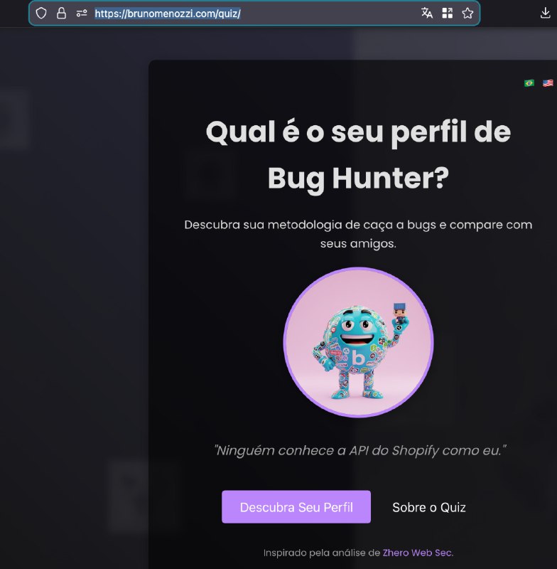 Pessoal, quem ta meio perdido em bugbounty, tem um site que fiz que consegue definir quais os 3 principais perfis em bugbounty que tu tem e no final te da um conselho.Tambem se tu quiser cola o print aqui ou me manda no DM que eu falo mais sobre esse tipo de perfil, influenciadores que sao especializados nessa metodologia etc