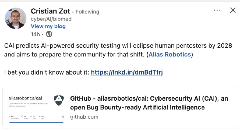 A CAI prevê que os testes de segurança com tecnologia de IA eclipsarão os pentesters humanos até 2028 e pretende preparar a comunidade para essa mudança.