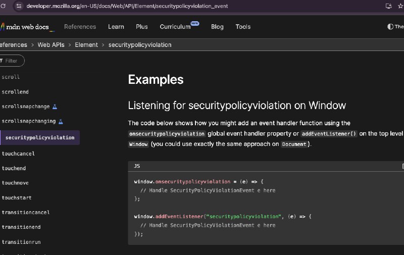 Part 3/3Dando uma sacada na intenção dele quando foi implementado para entender qual a intenção ele visava atender, confirmou o cenário que o próprio nome resume: Quando tiver violações de CSP na página, o evento é 