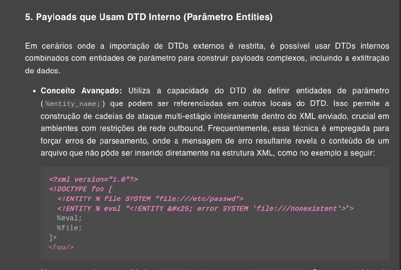Print mostrando parte do blog falando sobre XXE: