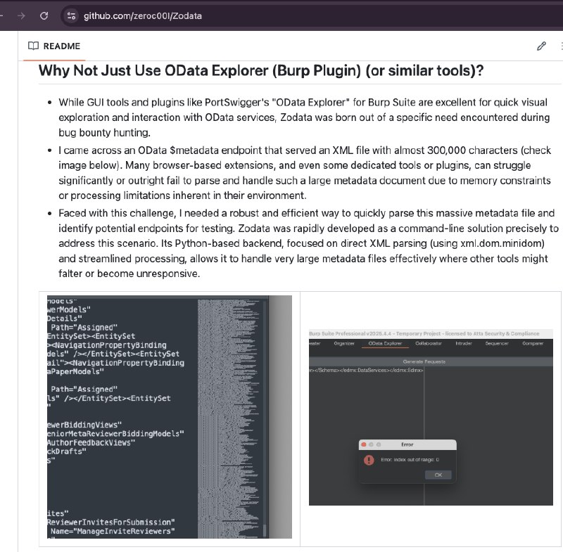 Pessoal, em bugbounty aqui encontrei um caso que o $metadata do Odata era extremamente grande e a extensão mais conhecida do Burp: odata-explorer não conseguiu dar conta de manipular ela. Então resolvi criar uma: