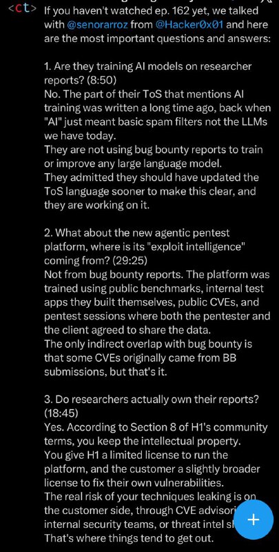 Pqp preciso ver esse vídeo mas to sem tempo.Lembram do bafafa falando que a h1 tava vendendo um produto que parecia ter sido treinado usando os reports da H1?Saiu um video com o founder e CTO de lá falando sobre isso: