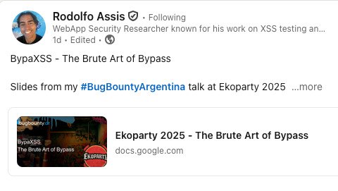 Compartilhando os slides da apresentação do BRuteLogic na Ekoparty 2025 (na Argentina). Ele é o autor do Knoxss (