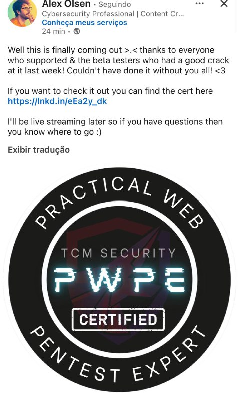 TCM anuncia que vai lançar a certificação Practical Web Pentest Expert!