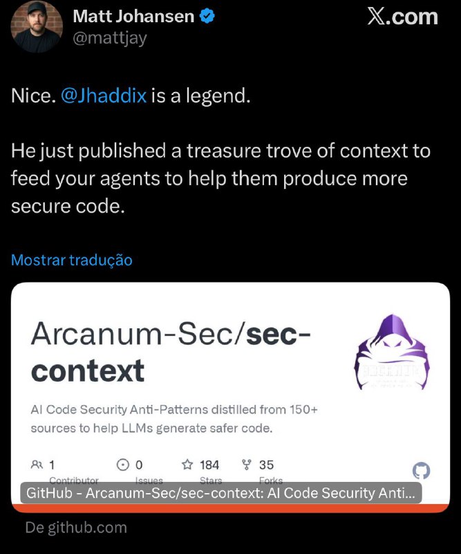 O legal dessa cenário de criar prompts gigantescos para treinar agentes de IA é ver alguem fazendo uma página gigantesca e mostrando até pra nós, meros mortais, como escrever um código seguro