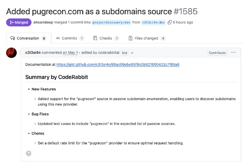 Tu usa o subfinder pra coleta de subdomínio enquanto ta aumentando tua superfície de ataque (o famoso reconnaissance?Dahora, legal.Pois saiba que o subfinder recebeu a poucas horas mais uma fonte para coleta (passiva) de subdomínios, o pugrecon (