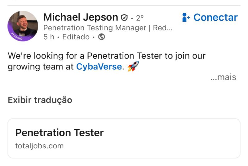 Agora trocando de assunto. Segue vaga: 