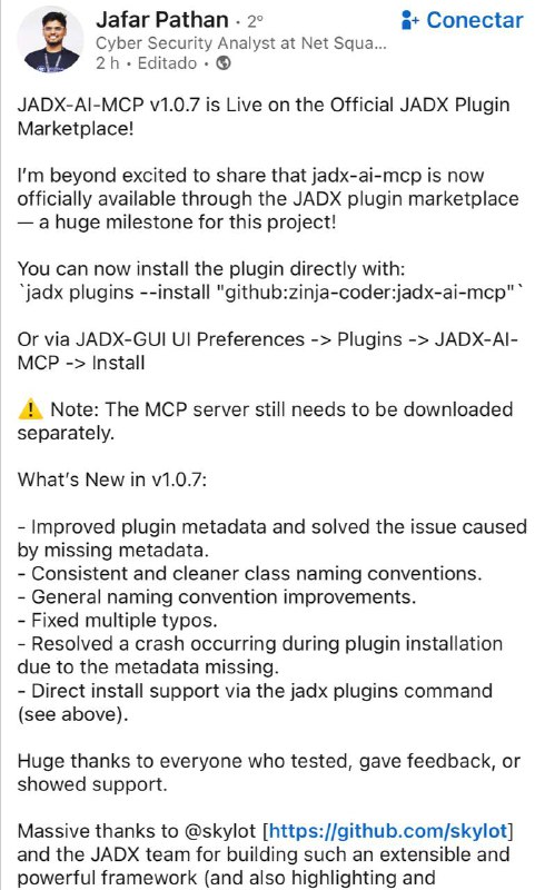 Já usou o jadx pra fazer reversing de apk?Saiu um plugin que permite usar MCP: