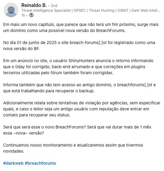 Breachforums voltou.Autor do post: 
