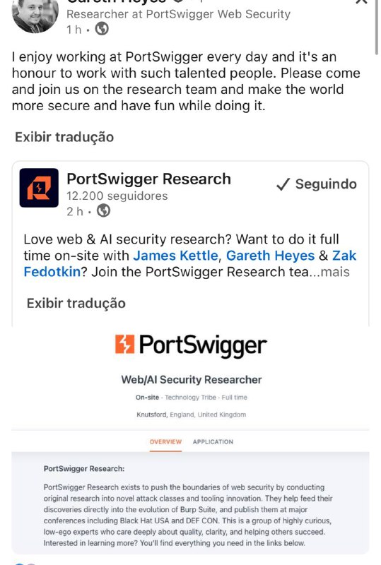 Imagina trampar ao lado do James Kettle e do Gareth Heyes (Zak não acompanho)