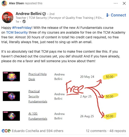 3 Cursos novos de IA da TCM de graça pra quem quiser iniciar no assuntoExemplo de um deles: