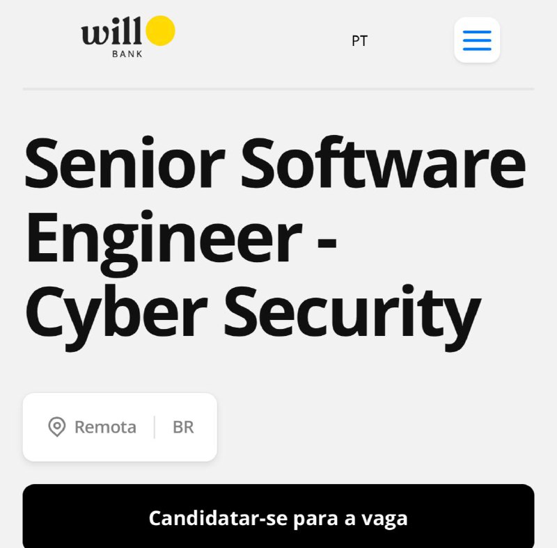 Vaga na Willbank / Senior software security engineer