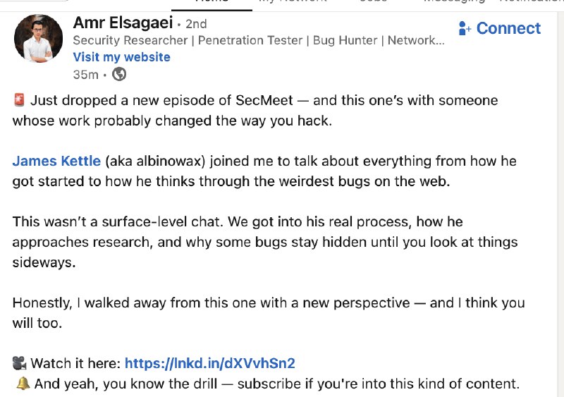 O pesquisador que comentamos pouco aqui no canal (rsrs), James Kettle, novamente fez uma talk falando tudo sobre como ele começou como pesquisador e como ele faz pesquisas. É um vídeo direto ao ponto. Bom almoço :)Assista no youtube: 