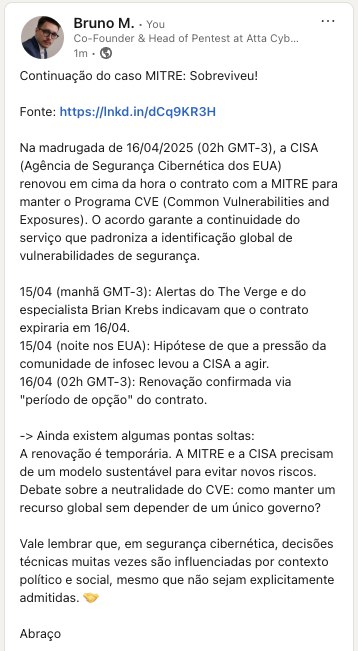 Continuação do caso MITRE: Sobreviveu! Fonte: 