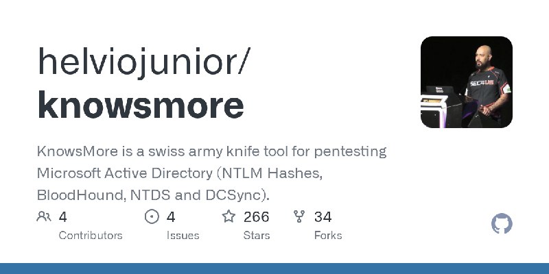 GitHub - helviojunior/knowsmore: KnowsMore is a swiss army knife tool for pentesting Microsoft Active Directory (NTLM Hashes, BloodHound…