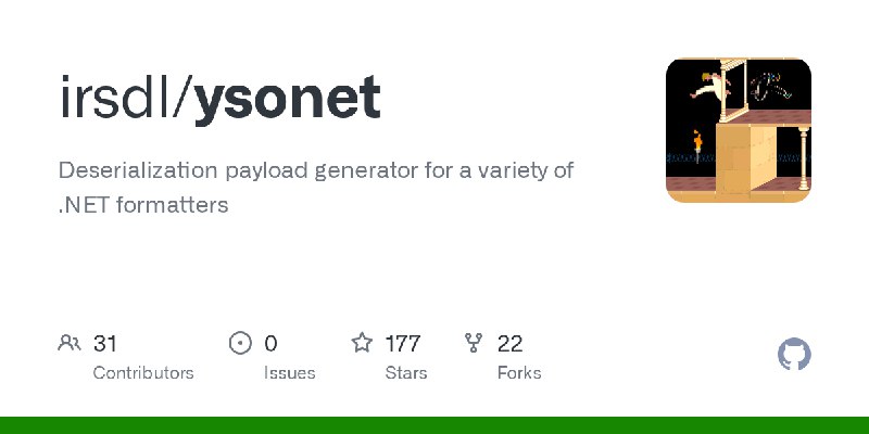 GitHub - irsdl/ysonet: Deserialization payload generator for a variety of .NET formatters