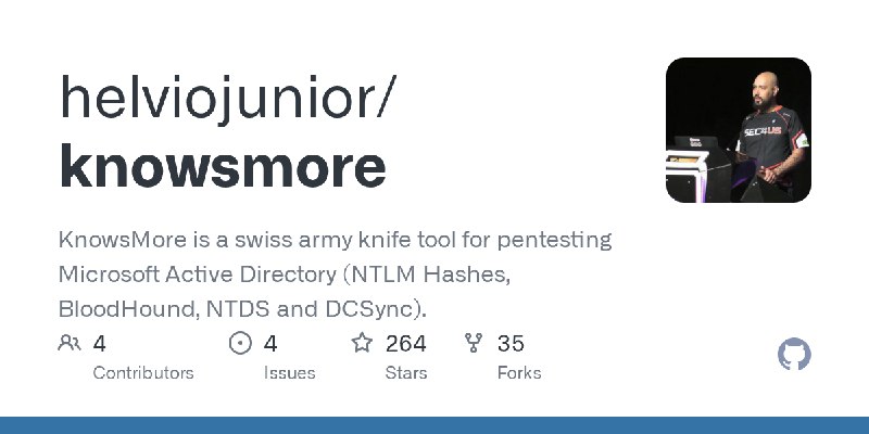 GitHub - helviojunior/knowsmore: KnowsMore is a swiss army knife tool for pentesting Microsoft Active Directory (NTLM Hashes, BloodHound…